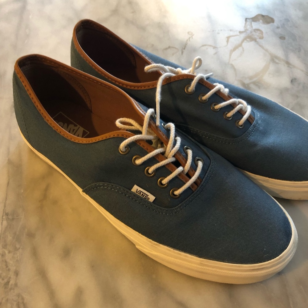 Vans - sz 13m blue canvas with leather trim EUC